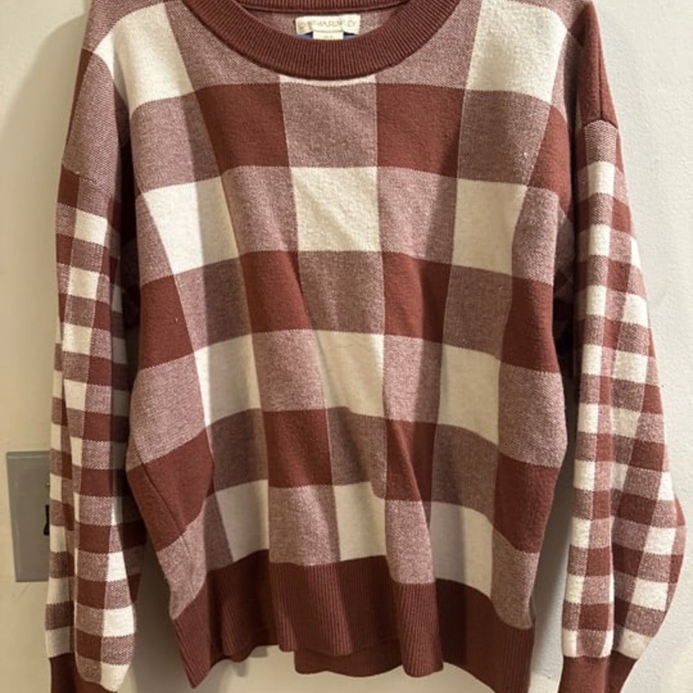 Plaid Brown and Cream Sweater